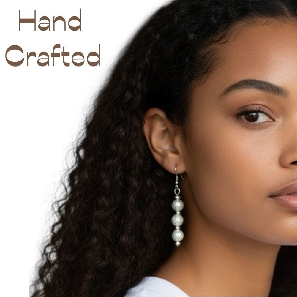 Hand Crafted Iridescent Silver Beaded Earring Set NWT